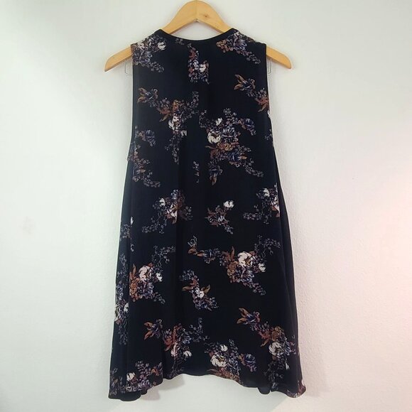Free People Sz S Sleeveless Black Floral Swing Mini Dress Pockets Gauzy Boho - Picture 10 of 14